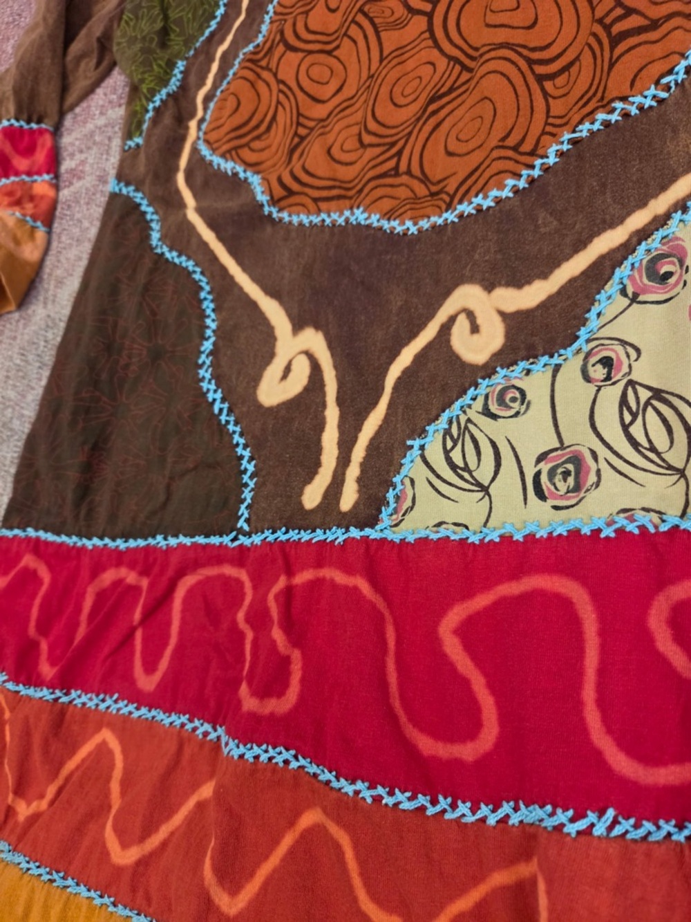 Vintage batik patchwork Rising international hippie core festival dress Nepal sm - Picture 4 of 8